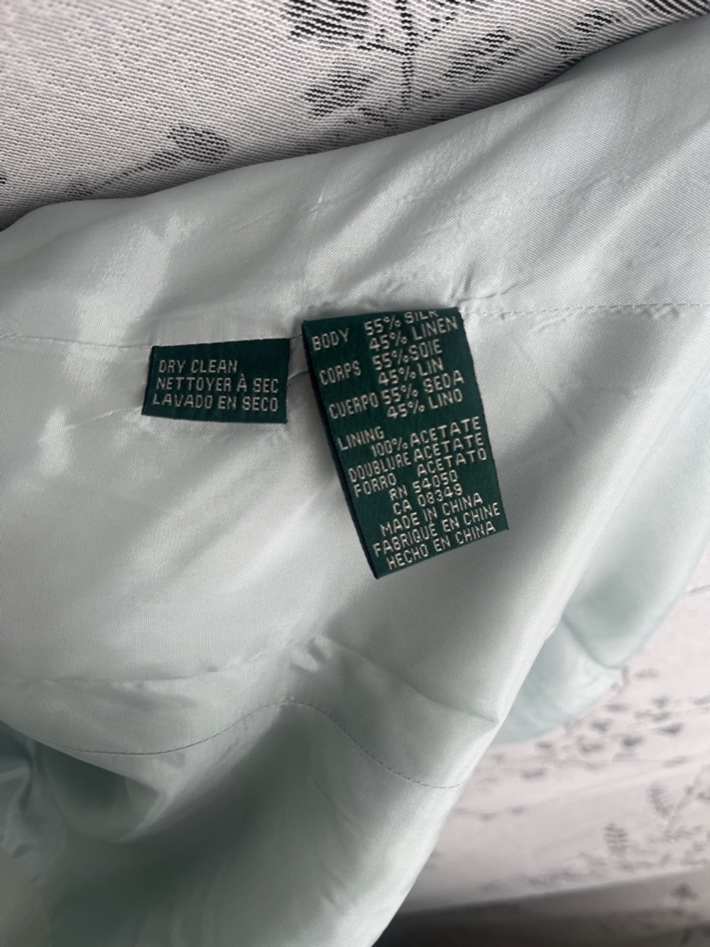 Lauren Ralph Pale Mint Green Double-Breasted Silk Linen Blazer - Picture 3 of 4